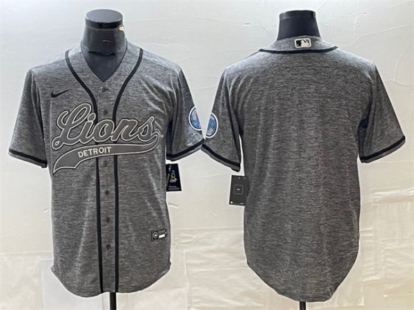 Men Detroit Lions Blank Gray Cool Base Stitched Baseball Jersey