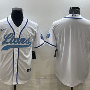 Men Detroit Lions Blank White With Patch Cool Base Stitched Baseball Jersey