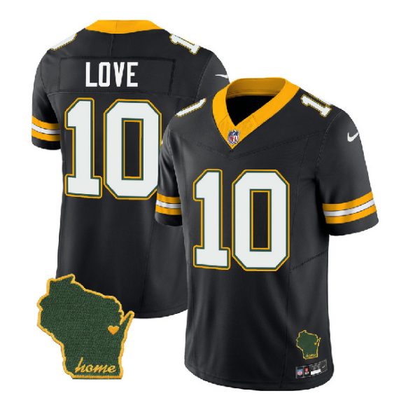 Men Green Bay Packers #10 Jordan Love Black 2023 F.U.S.E. Home Patch Vapor Untouchable Limited Stitched Jersey