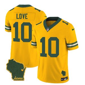 Men Green Bay Packers #10 Jordan Love Gold 2023 F.U.S.E. Home Patch Vapor Untouchable Limited Stitched Jersey