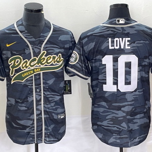 Men Green Bay Packers #10 Jordan Love Gray Camo Cool Base Stitched Baseball Jersey