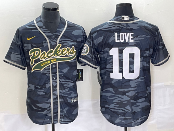 Men Green Bay Packers #10 Jordan Love Gray Camo Cool Base Stitched Baseball Jersey