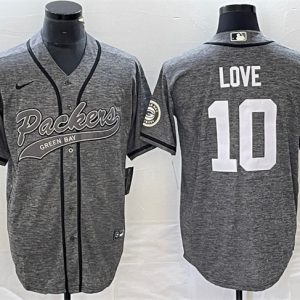 Men Green Bay Packers #10 Jordan Love Gray Cool Base Stitched Baseball Jersey