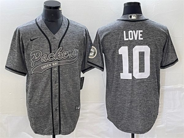 Men Green Bay Packers #10 Jordan Love Gray Cool Base Stitched Baseball Jersey