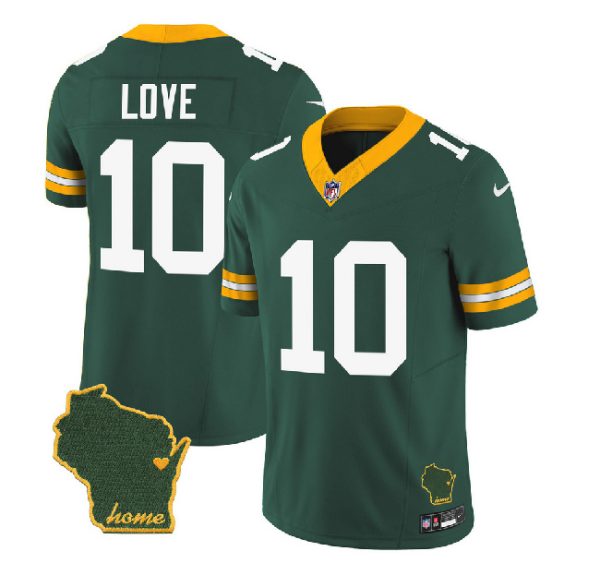 Men Green Bay Packers #10 Jordan Love Green 2023 F.U.S.E. Home Patch Vapor Untouchable Limited Stitched Jersey