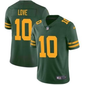 Men Green Bay Packers #10 Jordan Love Green Color Rush Vapor Limited Football Stitched Jersey