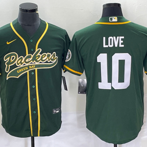 Men Green Bay Packers #10 Jordan Love Green Cool Base Stitched Baseball Jersey