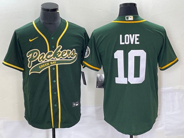 Men Green Bay Packers #10 Jordan Love Green Cool Base Stitched Baseball Jersey