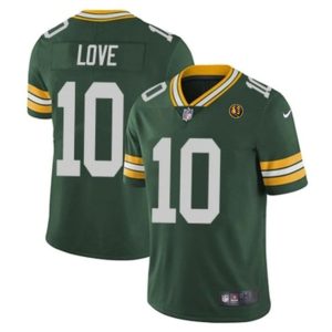 Men Green Bay Packers #10 Jordan Love Green With John Madden Patch Vapor Limited Throwback Football Stitched Jersey