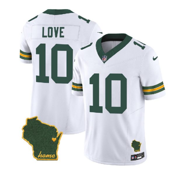 Men Green Bay Packers #10 Jordan Love White 2023 F.U.S.E. Home Patch Vapor Untouchable Limited Stitched Jersey