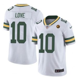 Men Green Bay Packers #10 Jordan Love White With John Madden Patch Vapor Limited Throwback Football Stitched Jersey