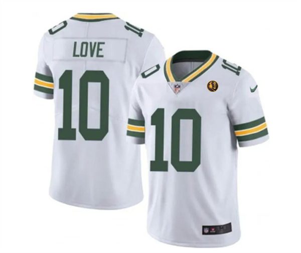 Men Green Bay Packers #10 Jordan Love White With John Madden Patch Vapor Limited Throwback Football Stitched Jersey