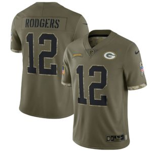 Men Green Bay Packers #12 Aaron Rodgers 2022 Olive Salute To Service Limited Stitched Jersey