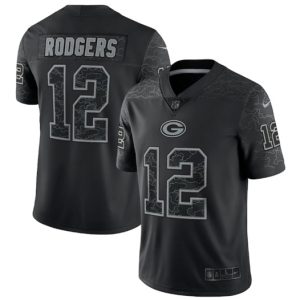 Men Green Bay Packers #12 Aaron Rodgers Black Reflective Limited Stitched Football Jersey