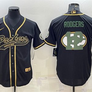 Men Green Bay Packers #12 Aaron Rodgers Black Team Big Logo With Patch Cool Base Stitched Baseball Jersey