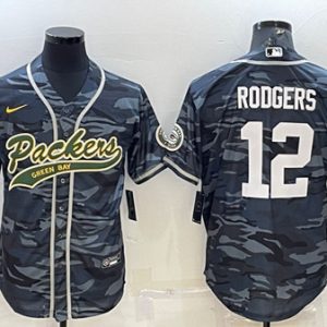 Men Green Bay Packers #12 Aaron Rodgers Gray Camo With Patch Cool Base Stitched Baseball Jersey