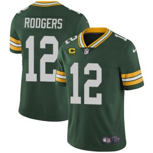 Men Green Bay Packers #12 Aaron Rodgers Green With 4-star C Patch Vapor Untouchable Stitched NFL Limited Jersey