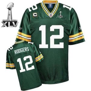 Men Green Bay Packers #12 Aaron Rodgers Green With Super Bowl XLV and C Patch Stitched Football Jersey