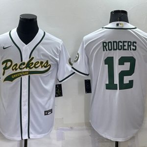 Men Green Bay Packers #12 Aaron Rodgers White Cool Base Stitched Baseball Jersey