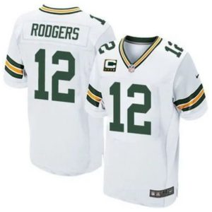 Men Green Bay Packers #12 Aaron Rodgers White With C patch Stitched Jersey