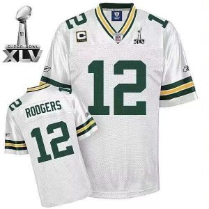 Men Green Bay Packers #12 Aaron Rodgers White With Super Bowl XLV and C Patch Stitched Football Jersey