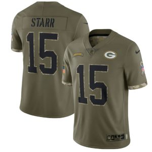 Men Green Bay Packers #15 Bart Starr 2022 Olive Salute To Service Limited Stitched Jersey