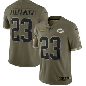 Men Green Bay Packers #23 Jaire Alexander 2022 Olive Salute To Service Limited Stitched Jersey