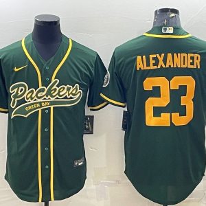 Men Green Bay Packers #23 Jaire Alexander Green Gold With Patch Cool Base Stitched Baseball Jersey