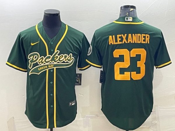 Men Green Bay Packers #23 Jaire Alexander Green Gold With Patch Cool Base Stitched Baseball Jersey