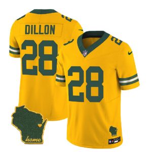 Men Green Bay Packers #28 A.J. Dillon Gold 2023 F.U.S.E. Home Patch Vapor Untouchable Limited Stitched Jersey