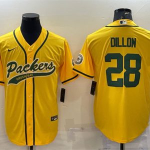 Men Green Bay Packers #28 A.J. Dillon Gold With Patch Cool Base Stitched Baseball Jersey