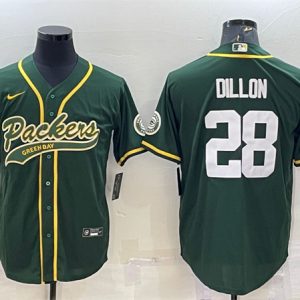 Men Green Bay Packers #28 A.J. Dillon Green With Patch Cool Base Stitched Baseball Jersey