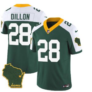 Men Green Bay Packers #28 A.J. Dillon Green/White 2023 F.U.S.E. Home Patch Vapor Untouchable Limited Stitched Jersey