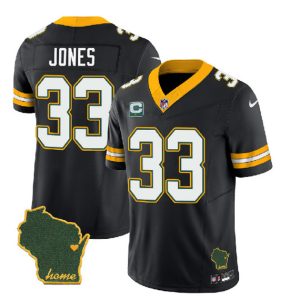 Men Green Bay Packers #33 Aaron Jones Black 2023 F.U.S.E. Home Patch And 1-Star C Patch Vapor Untouchable Limited Stitched Jersey