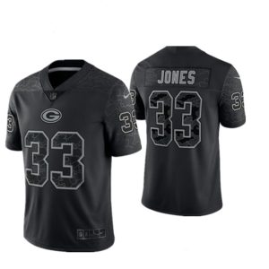 Men Green Bay Packers #33 Aaron Jones Black Reflective Limited Stitched Football Jersey