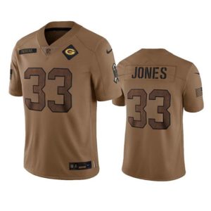 Men Green Bay Packers #33 Aaron Jones Brown 2023 Salute To Service Limited Stitched Jersey