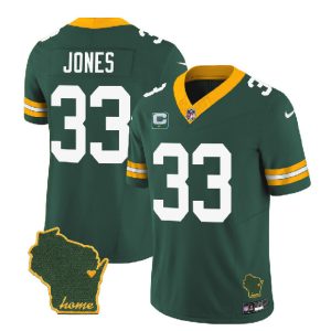 Men Green Bay Packers #33 Aaron Jones Green 2023 F.U.S.E. Home Patch And 1-Star C Patch Vapor Untouchable Limited Stitched Jersey