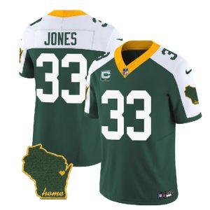 Men Green Bay Packers #33 Aaron Jones Green/White 2023 F.U.S.E. Home Patch And 1-Star C Patch Vapor Untouchable Limited Stitched Jersey