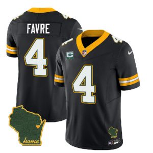 Men Green Bay Packers #4 Brett Favre Black 2023 F.U.S.E. Home Patch And 1-Star C Patch Vapor Untouchable Limited Stitched Jersey