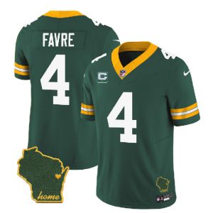 Men Green Bay Packers #4 Brett Favre Green 2023 F.U.S.E. Home Patch And 1-Star C Patch Vapor Untouchable Limited Stitched Jersey