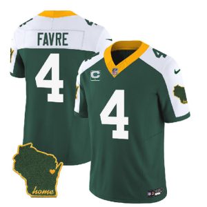 Men Green Bay Packers #4 Brett Favre Green/White 2023 F.U.S.E. Home Patch And 1-Star C Patch Vapor Untouchable Limited Stitched Jersey