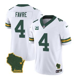 Men Green Bay Packers #4 Brett Favre White 2023 F.U.S.E. Home Patch And 1-Star C Patch Vapor Untouchable Limited Stitched Jersey