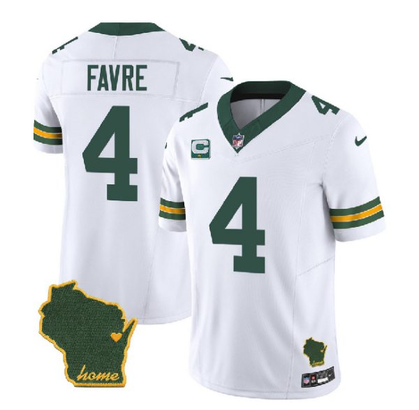 Men Green Bay Packers #4 Brett Favre White 2023 F.U.S.E. Home Patch And 1-Star C Patch Vapor Untouchable Limited Stitched Jersey