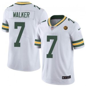 Men Green Bay Packers #7 Quay Walker White With John Madden Patch Vapor Limited Throwback Football Stitched Jersey