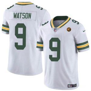 Men Green Bay Packers #9 Christian Watson White With John Madden Patch Vapor Limited Throwback Football Stitched Jersey