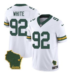 Men Green Bay Packers #92 Reggie White White Home Patch 2023 F.U.S.E. Vapor Untouchable Limited Stitched Jersey