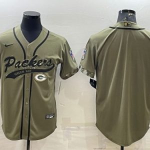 Men Green Bay Packers Blank Olive Salute To Service Cool Base Stitched Baseball Jersey