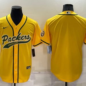 Men Green Bay Packers Blank Yellow Cool Base Stitched Baseball Jersey