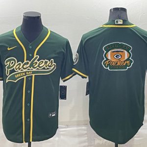 Men Green Bay Packers Green Team Big Logo With Patch Cool Base Stitched Baseball Jersey