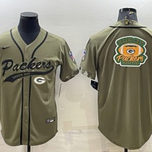 Men Green Bay Packers Olive Salute To Service Team Big Logo Cool Base Stitched Baseball Jersey